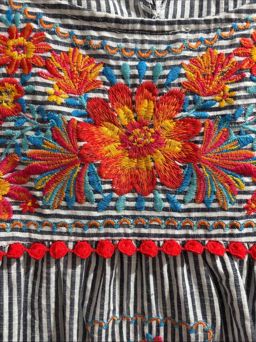 Striped Embroidered Floral Peasant Top - Multicolor - Picture 4 of 8
